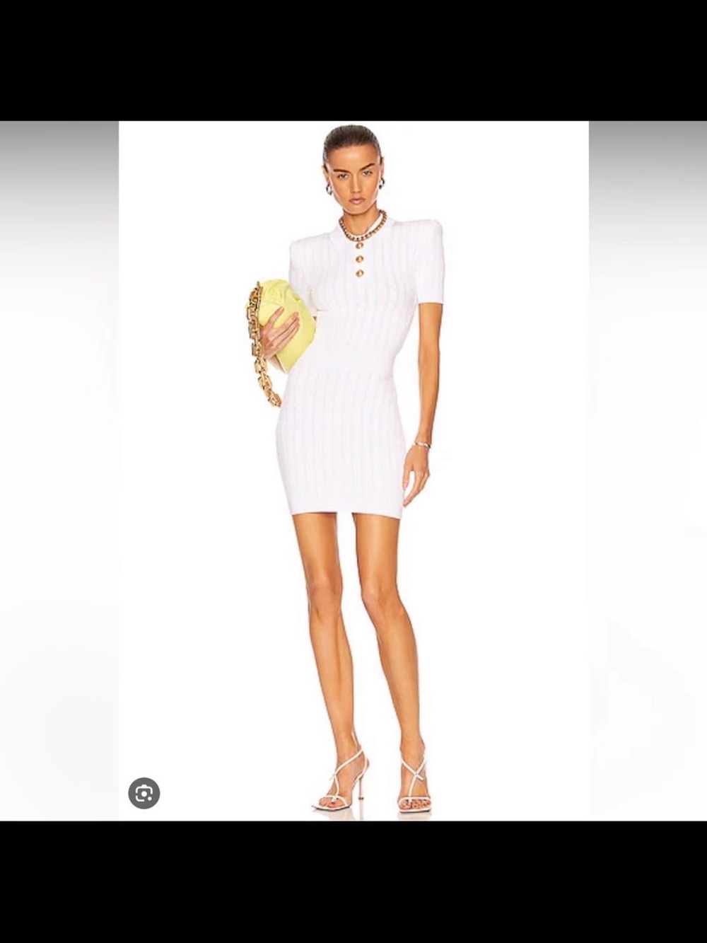Balmain White Ribbed Short Sleeve Mini Dress
